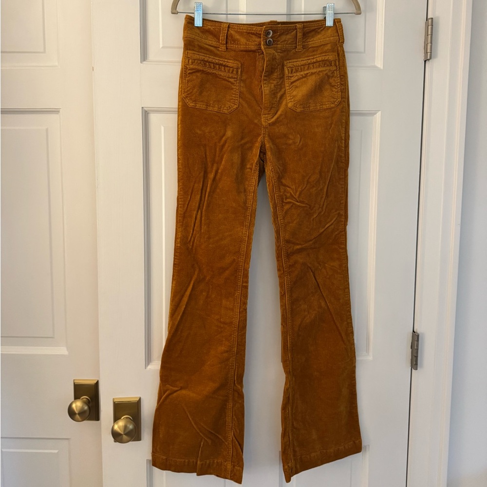 Anthropologie Tan Flare Wide Leg Jeans